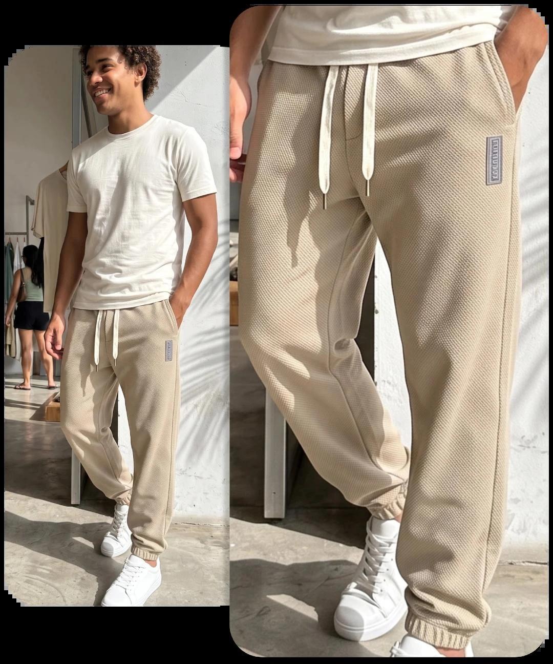 [Pague 3 Leve 5] Calça Apex Masculina em Algodão Texturizado e Poliéster de Alta Resistência com Etiqueta Industrial e Punhos Reforçados