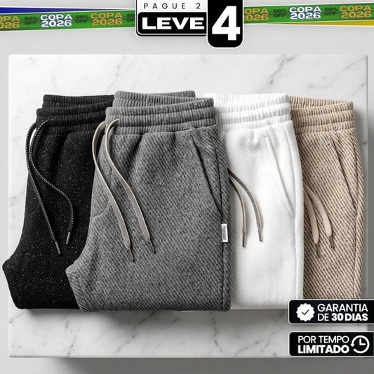 [Pague 2, Leve 4] Calça Tuesday Masculina em Algodão, Poliéster e Malha Texturizada de Caimento Reto com Cós Elástico e Cordão Trançado