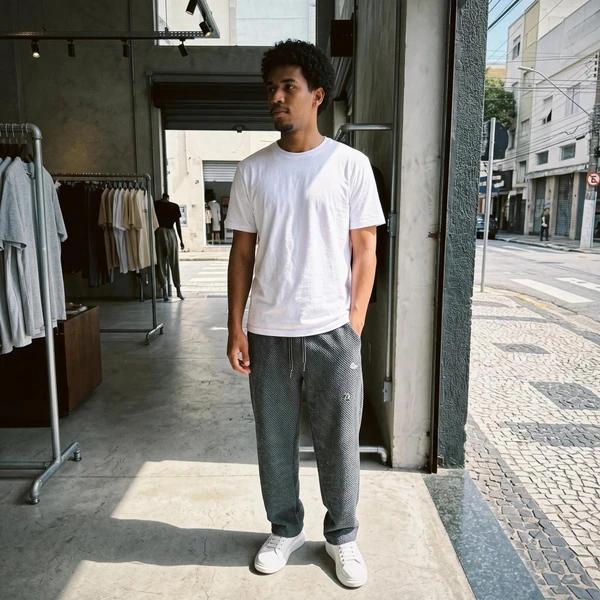 [Pague 2, Leve 4] Calça Tuesday Masculina em Algodão, Poliéster e Malha Texturizada de Caimento Reto com Cós Elástico e Cordão Trançado