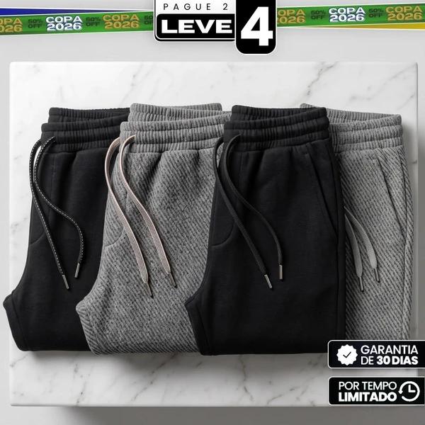 [Pague 2, Leve 4] Calça Tuesday Masculina em Algodão, Poliéster e Malha Texturizada de Caimento Reto com Cós Elástico e Cordão Trançado
