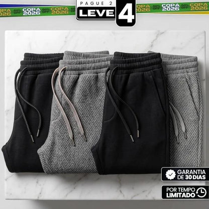[Pague 2, Leve 4] Calça Tuesday Masculina em Algodão, Poliéster e Malha Texturizada de Caimento Reto com Cós Elástico e Cordão Trançado